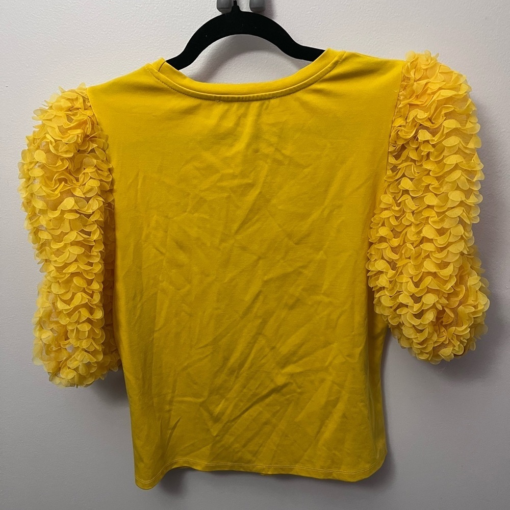 NWOT Anthropologie Yellow Ruffle Sleeve Blouse - Picture 4 of 9